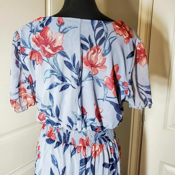 KATE and LILY Size 14 Blue Floral Scoopneck Women's Midi Dress - Picture 8 of 10